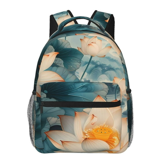 Honeii Mountain Lotus Serenity Print Backpack for Both Men and Women, Basic Bookbag for College, Work, or Travel,Rucksack Computer Bag-One Size