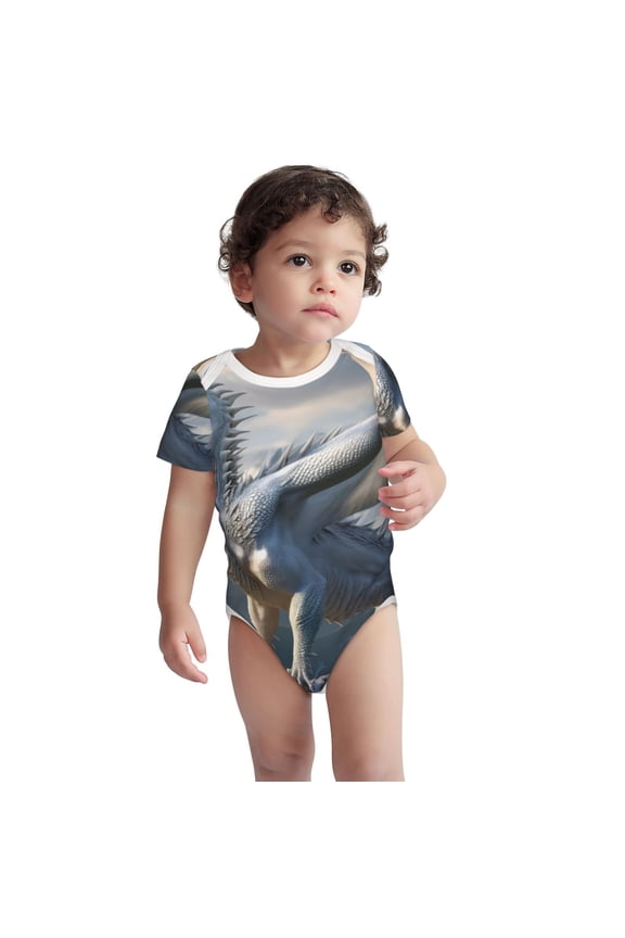 Mountain White Dragon Pattern unisex-baby Short-sleeve Bodysuit,One-piece Bodysuit 100% Organic Cotton-