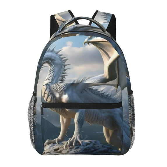 Honeii Mountain White Dragon Print Backpack for Both Men and Women, Basic Bookbag for College, Work, or Travel,Rucksack Computer Bag-One Size