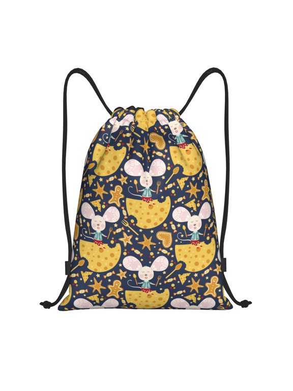 Mouse Cheese Print Drawstring Backpack,Drawstring Bags String Backpack Gym Cinch Sack Backpack Sport Bag Draw-