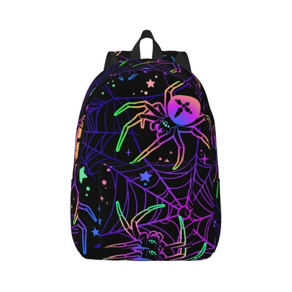 Honeii Multi-colored Spiders Print Canvas College Laptop Backpack, Durable Rucksack Travel Notebook Bag School Backpack Book Bag for Men Women-Small