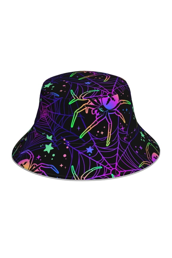 Multi-colored Spiders for Unisex Bucket Hat Waterproof Rain Hat Reversible Shiny Rave Bucket Hat for Concert Festival Boonie Cap