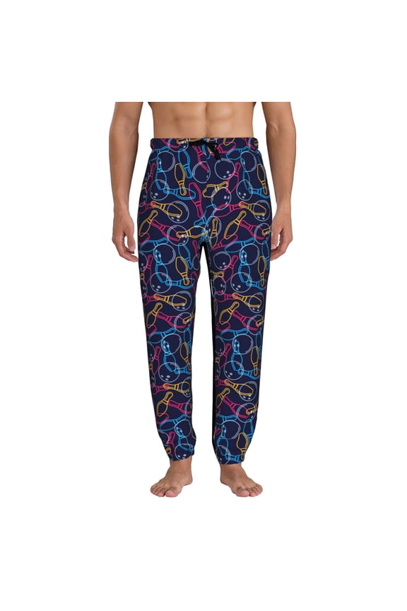 Multicolor Bowling Print Mens Jogger Sweatpants, Men's Lounge Pants with Pockets-