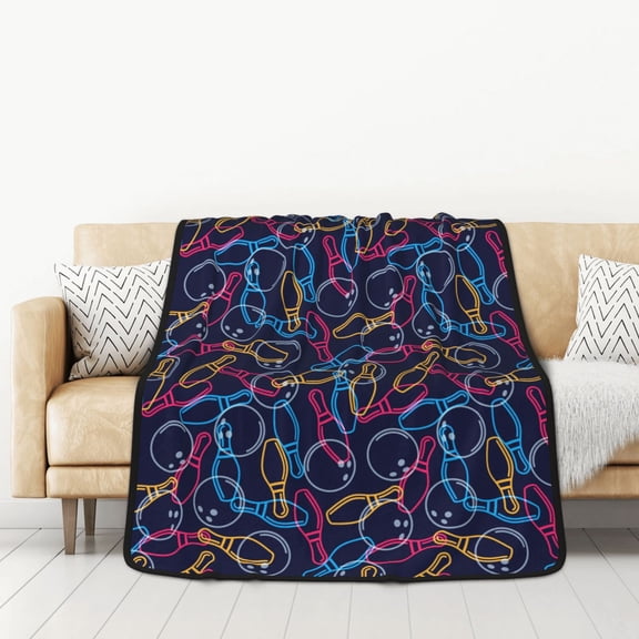 Honeii Multicolor Bowling for Throw Blanket for Couch - Thick Blanket, Soft Fuzzy Plush Throw Blanket for All Seasons, Double Sided Blanket,50x60 In