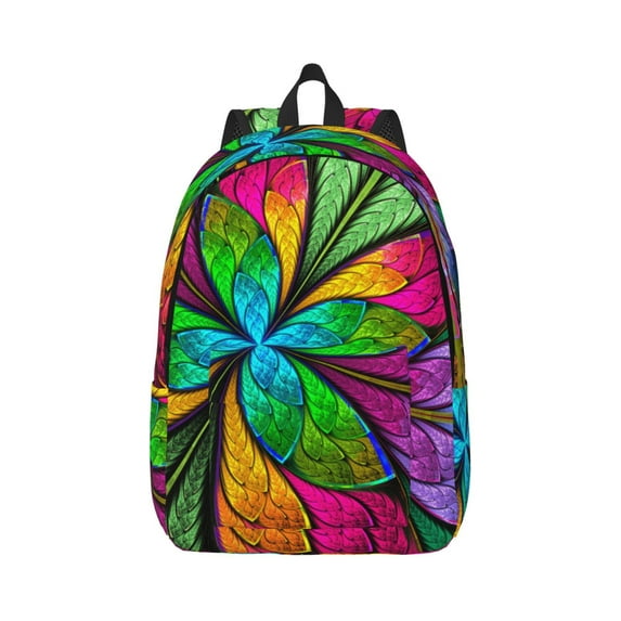 Honeii Multicolored Beautiful Flower Print Canvas College Laptop Backpack, Durable Rucksack Travel Notebook Bag School Backpack Book Bag for Men Women-Medium