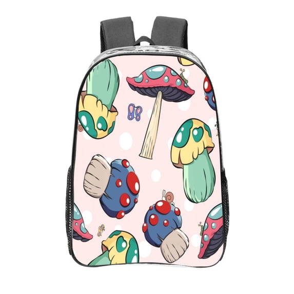 Honeii Mushroom Print Clear Backpack Heavy Duty Transparent Bag 17" See Through BookBag for Women Men Adults Work Festival Sports Travel