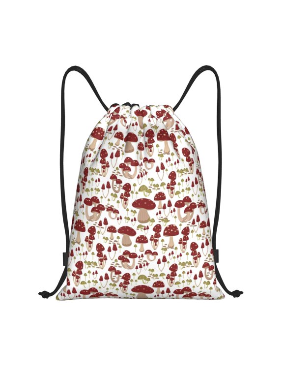 Mushroom Print Drawstring Backpack,Drawstring Bags String Backpack Gym Cinch Sack Backpack Sport Bag Draw-Small