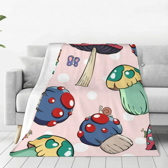 Honeii Mushroom Print Fleece Blanket - Throw Blanket for Bed, Sofa, Couch, Camping, and Travel , Microplush Ultra Soft Warm Blanket-80"x60"