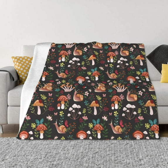 Honeii Mushroom Snail print throw blanket, crafted from cozy cotton flannel, offers versatile home decor as a bedding suitable for all seasons.-60"x50"