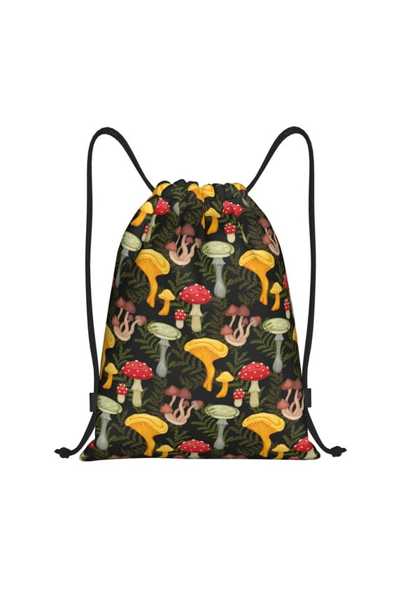 Mushrooms And Fern Stems Print Drawstring Backpack,Drawstring Bags String Backpack Gym Cinch Sack Backpack Sport Bag Draw-Small
