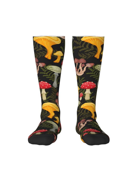 Mushrooms And Fern Stems Print Long Socks,Novelty Design Socks Gift for Men and Women,Crew Socks,Calf Socks