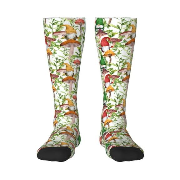 Honeii Mushrooms Gnomes Print Long Socks,Novelty Design Socks Gift for Men and Women,Crew Socks,Calf Socks