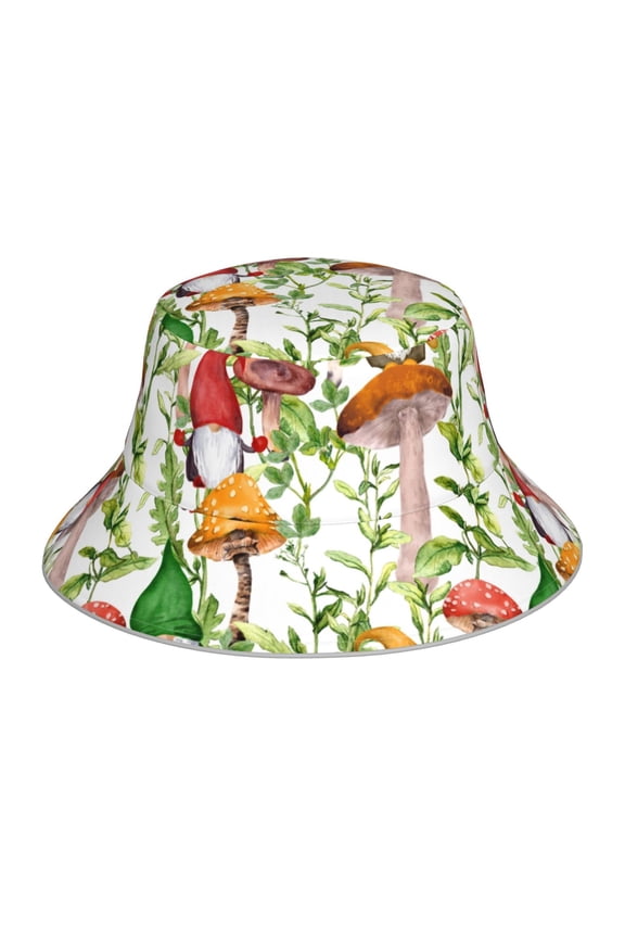Mushrooms Gnomes for Unisex Bucket Hat Waterproof Rain Hat Reversible Shiny Rave Bucket Hat for Concert Festival Boonie Cap