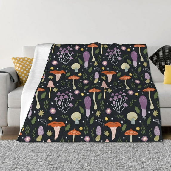 Honeii Mushrooms print throw blanket, crafted from cozy cotton flannel, offers versatile home decor as a bedding suitable for all seasons.-60"x50"
