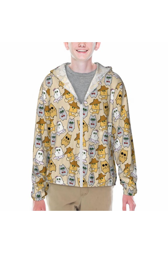 Music Dancing Cat Print Sun Protection Jacket Hooded Cooling Shirt with Pockets Hiking Outdoor Performance-Small