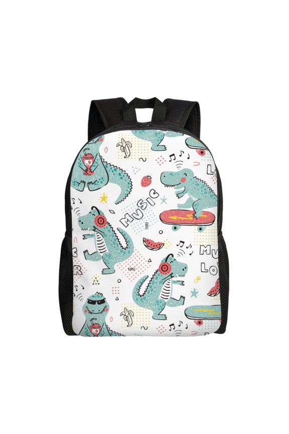 Music Lover Dinosaur Print Laptop Backpack for Work, College, Travel, Daily Backpacks for Men Women, Sport Rucksack,Computer Bag