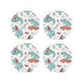 thumbnail image 1 of Honeii Music Lover Dinosaur print Leather Coaster Set of 4, ideal for safeguarding your furniture from drinks spills and effortless cleanup-Octagon, 1 of 6
