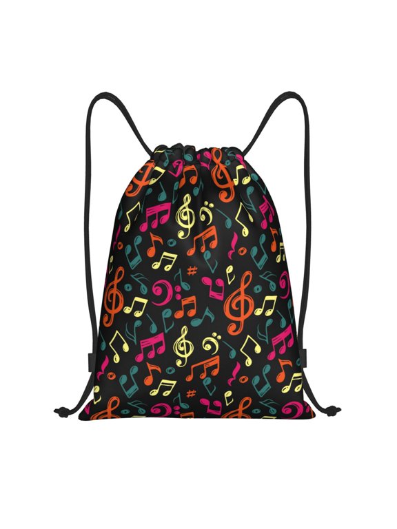 Music Notes Print Drawstring Backpack,Drawstring Bags String Backpack Gym Cinch Sack Backpack Sport Bag Draw-Small