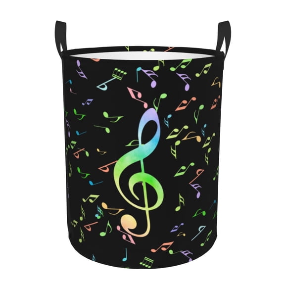Honeii Music Notes Print Laundry Hamper Basket,Baby Nursery Woven Storage Basket for Toys Bin,Pillows,Blankets,Clothes-Medium