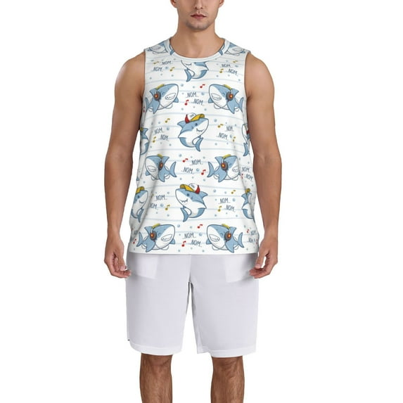 Honeii Music Shark print basktball shirt for men and women, Unisex basketball jersey for Theme party-Medium