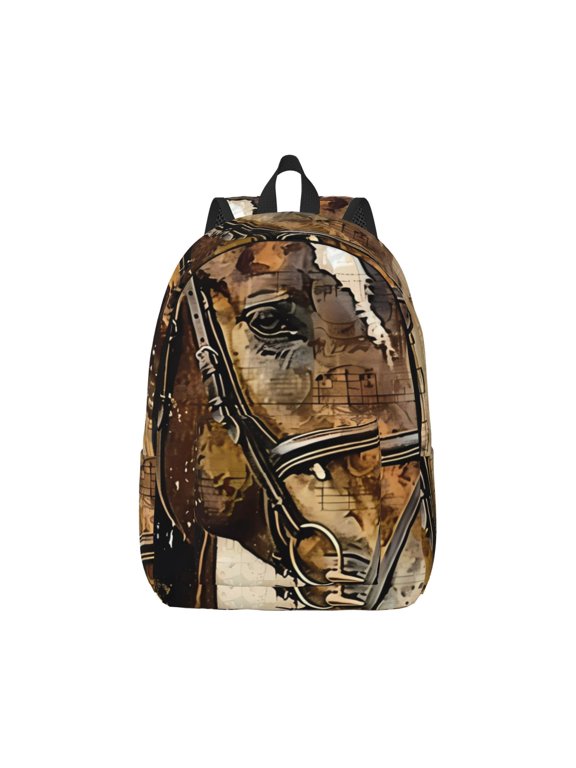 Musical Horse Vintage Collage Print Canvas College Laptop Backpack, Durable Rucksack Travel Notebook Bag School Backpack Book Bag for Men Women-Small