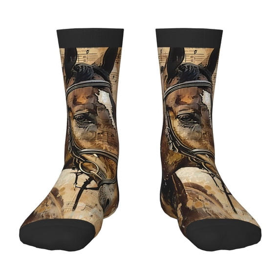 Honeii Musical Horse Vintage Collage Print Children's Colorful Socks,Unisex Kids and Toddlers' Cushioned Sock,Kids Athletic Crew Socks,for Everyday Wear and Sports