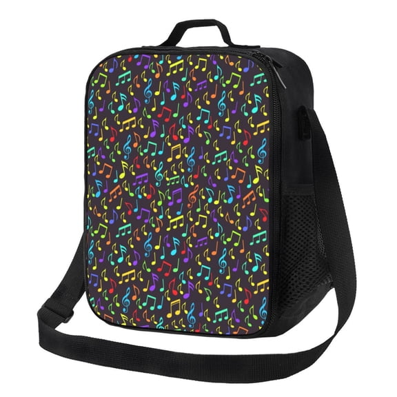 Honeii Musical Notes Print Insulated Lunch Bag, Reusable Lunch Box for Adult, Leakproof Cooler Bag for Work Office Travel Picnic