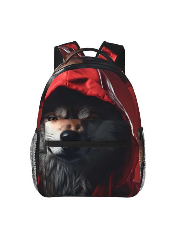 Mysterious Hooded Wolf Print Backpack for Both Men and Women, Basic Bookbag for College, Work, or Travel,Rucksack Computer Bag-One Size