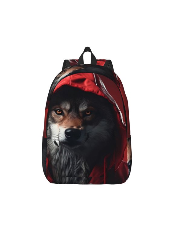 Mysterious Hooded Wolf Print Canvas College Laptop Backpack, Durable Rucksack Travel Notebook Bag School Backpack Book Bag for Men Women-Small