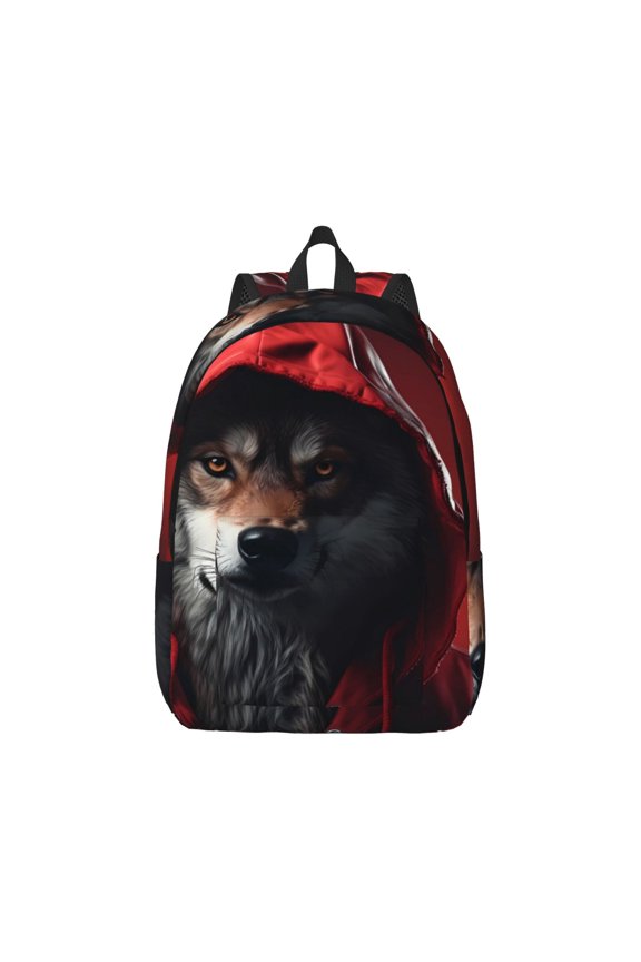 Mysterious Hooded Wolf Print Canvas College Laptop Backpack, Durable Rucksack Travel Notebook Bag School Backpack Book Bag for Men Women-Medium