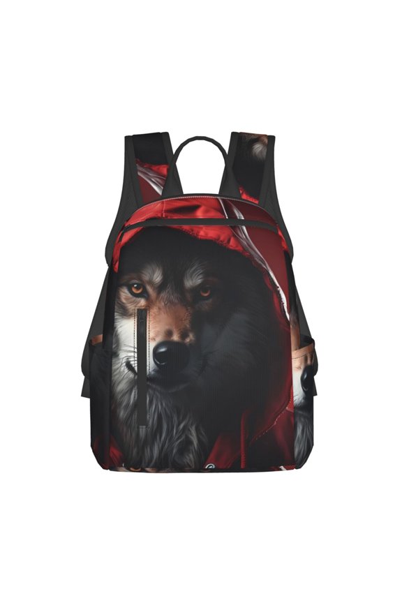 Mysterious Hooded Wolf Print Lightweight Backpacks,Carry on Backpack,Durable Backpack for School, Work & Travel