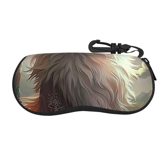 Honeii Mystic Fox With Halo Print Neoprene Glasses Case,Spacious for Sunglasses and Eyeglasses,Zipper Eyeglass Case With Belt Clip