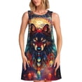 thumbnail image 1 of Honeii Mystic Wolf Dreamcatcher Print Women's Sleeveless Dress, Loose Fit Casual Dress for Women, Summer Fashion Dress, 1 of 7