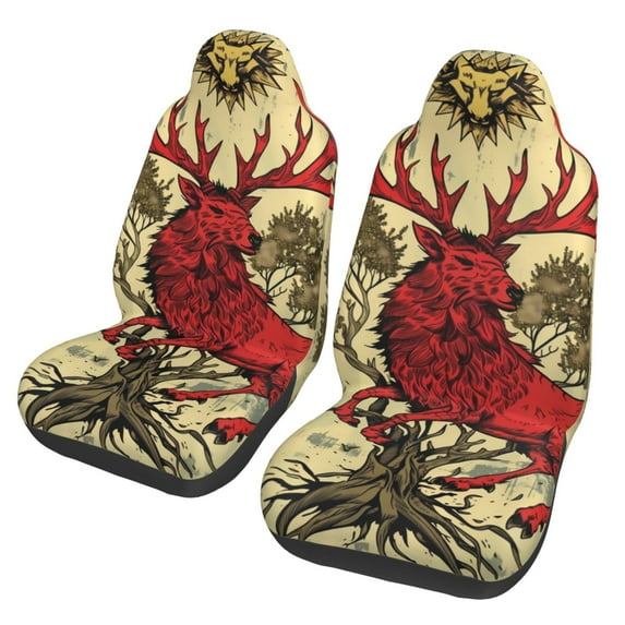 Honeii Mythical Red Stag Illustration Print Car Seat Covers 2 Pieces, Full Set Universal Seat Covers for Cars, Waterproof Auto Seat Protectors