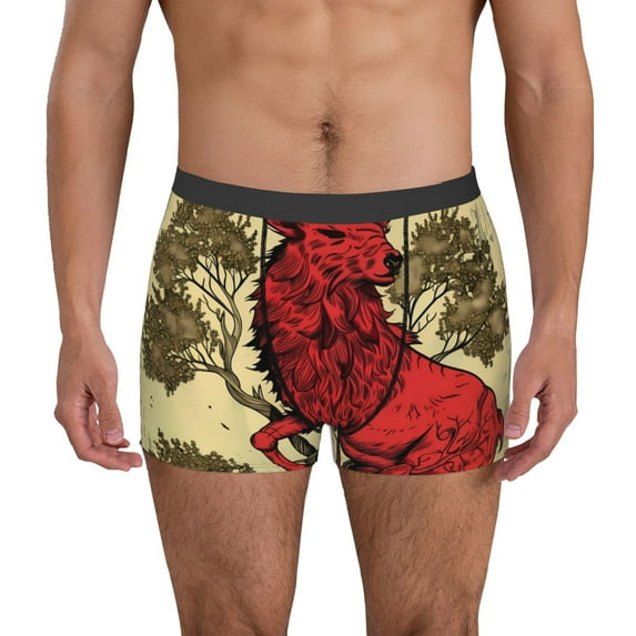 Honeii Mythical Red Stag Illustration Print Mens Boxer Briefs Breathable,Boxer Brief for Men, Moisture-Wicking Underwear-Medium