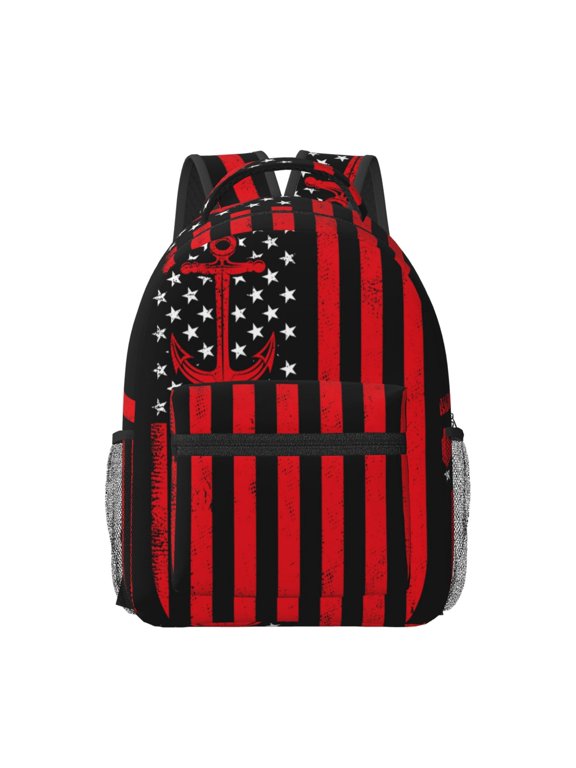 Nautical American Flag Print Backpack for School,15.6 inch Laptop Back Pack for High School and College Students, Waterproof Computer Bookbag-One Size