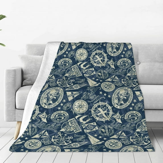 Honeii Nautical Style Print Fleece Blanket - Throw Blanket for Bed, Sofa, Couch, Camping, and Travel , Microplush Ultra Soft Warm Blanket-60"x50"