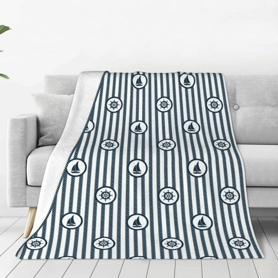 Honeii Nautical1 Print Fleece Blanket - Throw Blanket for Bed, Sofa, Couch, Camping, and Travel , Microplush Ultra Soft Warm Blanket-80"x60"