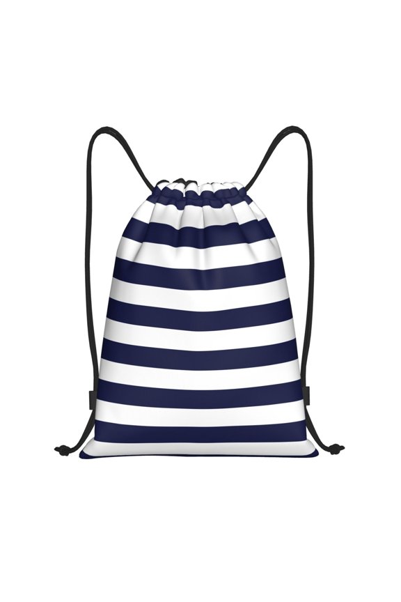 Navy Blue And White Stripes Print Drawstring Backpack,Drawstring Bags String Backpack Gym Cinch Sack Backpack Sport Bag Draw-Small