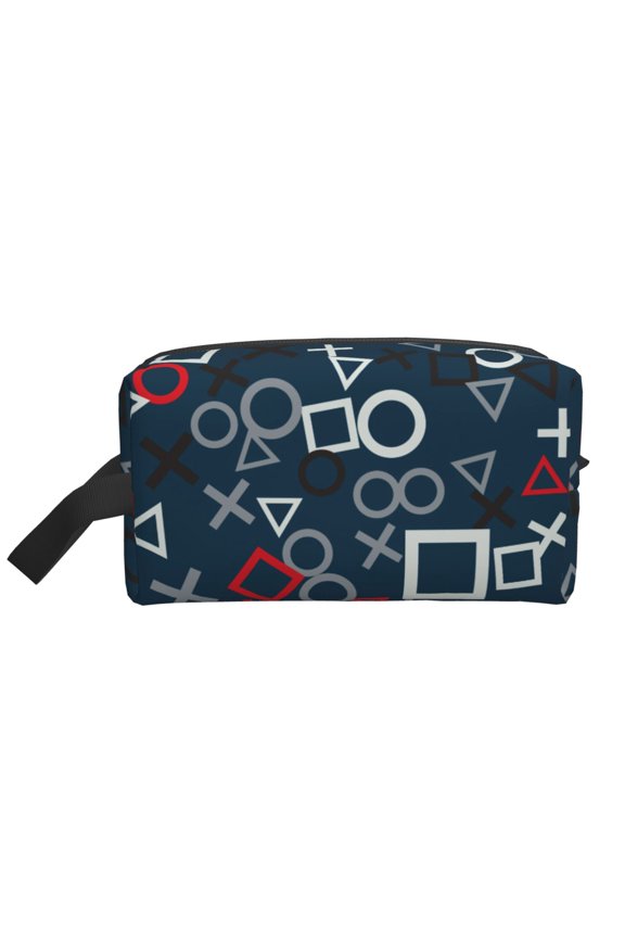 Navy Blue Geometric Print Multi-Purpose Storage Bag,Hanging Dopp Kit,Small Toiletry Bag for Traveling for Toiletries, Makeup, and Small Essentials
