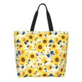 thumbnail image 1 of Honeii Navy Blue Leaf Sunflower Print Tote Bag for Women, Foldable Tote Bag Large Shoulder Bag Top Handle Handbag for Travel, Work, 1 of 8