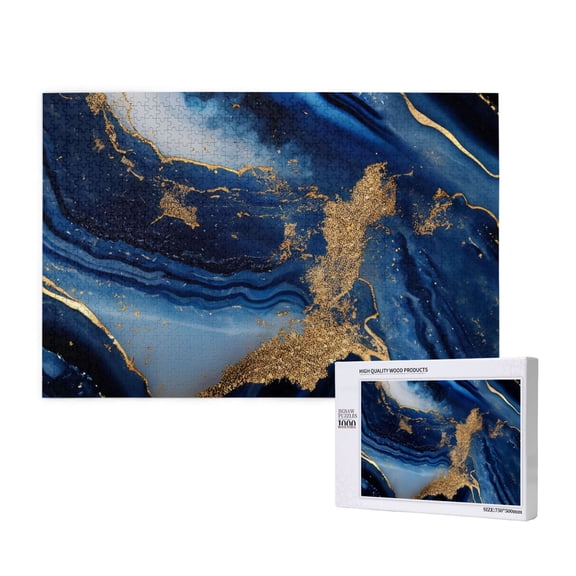 Honeii Navy Blue Marble Pattern 1000 Piece Puzzles for Adults, Jigsaw Puzzles