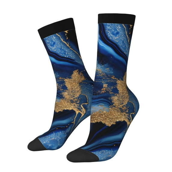 Honeii Navy Blue Marble Print Adult Socks,Crew Socks,Casual Calf Socks,Daily Wear Socks for Men & Women, Perfect for Sports, Casual and Everyday Use