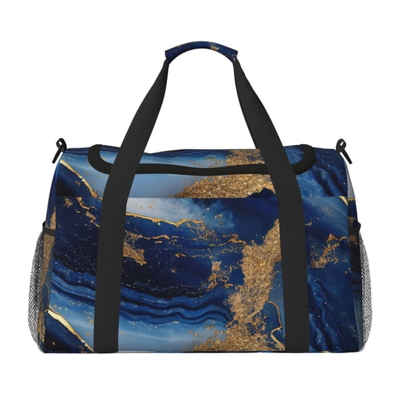 Honeii Navy Blue Marble Print Gym Bag,Carry on Weekender Overnight Bag, Travel Duffel Bags, Personal Item Travel Bag,Tote Bag,Workout Dance Bag