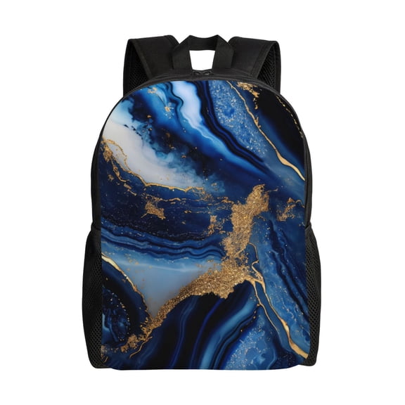 Honeii Navy Blue Marble Print Laptop Backpack for Work, College, Travel, Daily Backpacks for Men Women, Sport Rucksack,Computer Bag