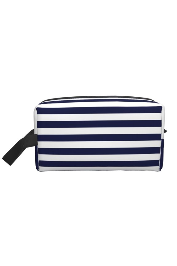 Navy Blue And White Stripes Print Multi-Purpose Storage Bag,Hanging Dopp Kit,Small Toiletry Bag for Traveling for Toiletries, Makeup, and Small Essentials