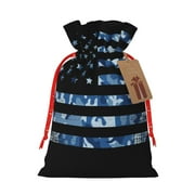 Honeii Navy Camouflage American Flag Print Small Burlap Bags,Christmas Drawstring Treat Bags Gift Bags Reusable Candy Goodie Wrapping Bags for Holiday Party Favors Supplies -Medium