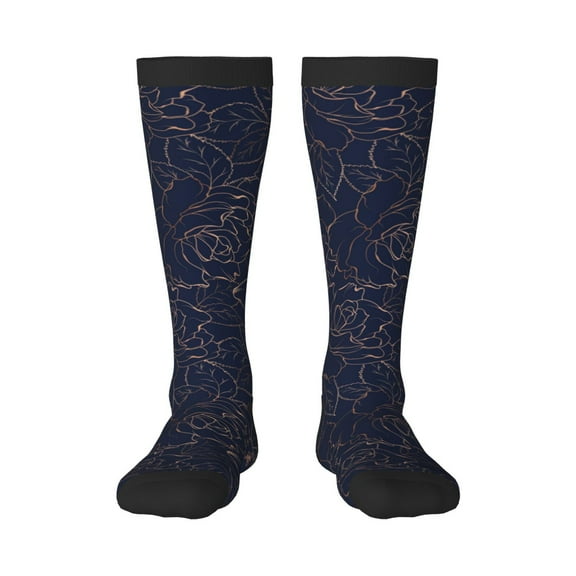 Honeii Navy Dark Blue Print Long Socks,Novelty Design Socks Gift for Men and Women,Crew Socks,Calf Socks