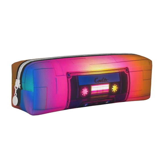 Honeii Neon Cassette Tape Pattern Pencil Case, Pencil Pouch, Pencil Case Small, Pencil Pouch Aesthetic, PVC Pencil Pouch, Pencil Bag, Makeup Pouch