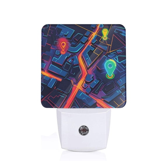 Honeii Neon City Map Print LED Night Light with Light Sensor, Night Lights Plug Into Wall,Ideal for Bedrooms and Hallways-US